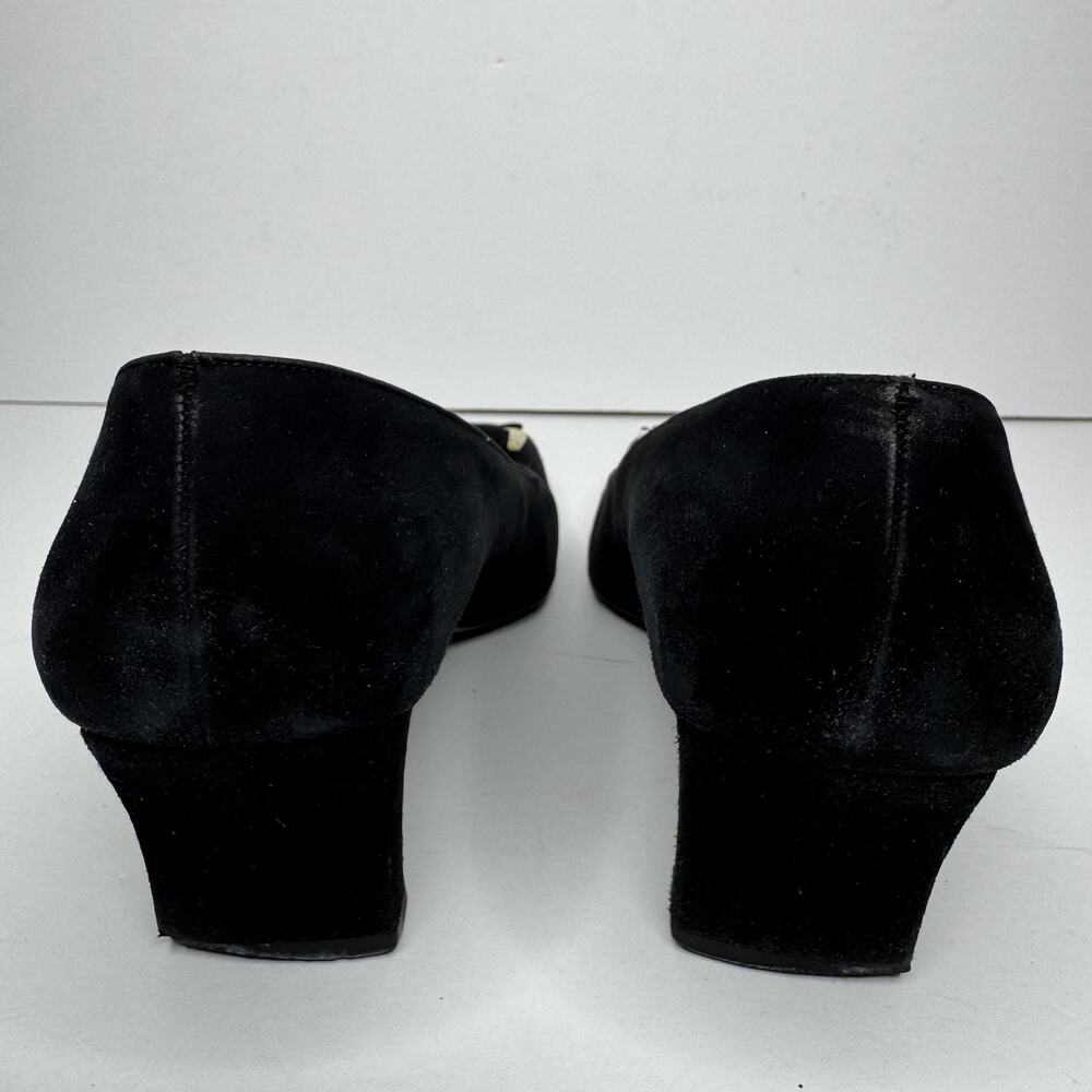 Vintage Salvatore Ferragamo Shoes Womens Size 8.5 Black Suede Heel Pumps Italy - Picture 7 of 10